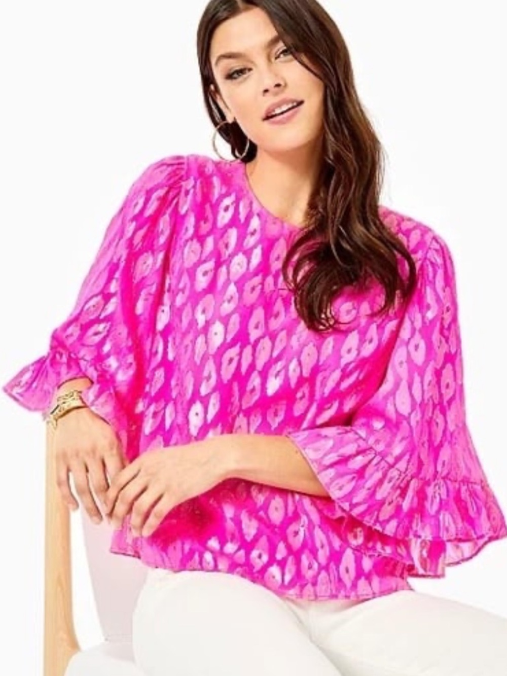 Lilly Pulitzer Francis Flounce Sleeve Silk Top size medium